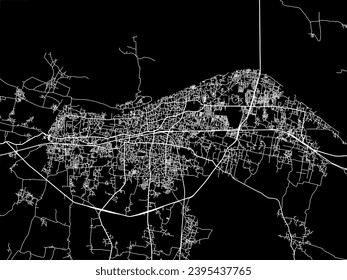 Vector city map of Bhagalpur in the Republic of India with white roads isolated on a black background.