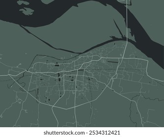 Vector city map of Bhagalpur in the Republic of India with white roads isolated on a green background.