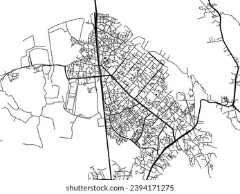 Mapa vectorial de Bhayandar en la República de India con carreteras negras aisladas en un fondo blanco.