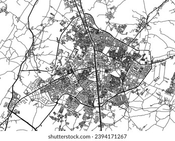 Vector city map of Bhilwara in the Republic of India with black roads isolated on a white background.