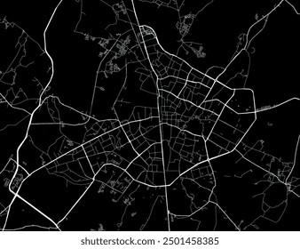 Vector city map of Bhilwara in the Republic of India with white roads isolated on a black background.