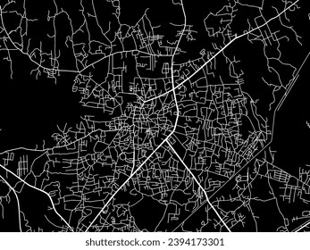 Mapa de la ciudad vector de Bhiwandi en la República de India con carreteras blancas aisladas en un fondo negro.