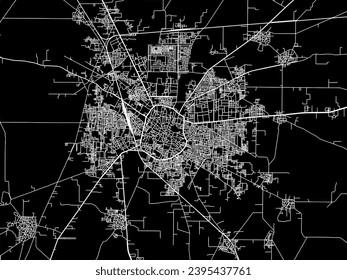 Vector city map of Bhiwani in the Republic of India with white roads isolated on a black background.