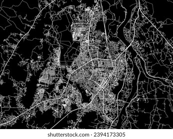 Stadtplan von Bhubaneswar in der Republik Indien mit weißen Straßen einzeln auf schwarzem Hintergrund.