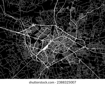 Stadtplan von Białystok in Polen mit weißen Straßen einzeln auf schwarzem Hintergrund.