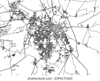 Vector city map of Bidar in the Republic of India with black roads isolated on a white background.