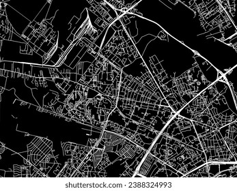 Vector city map of Bielany in Poland with white roads isolated on a black background.