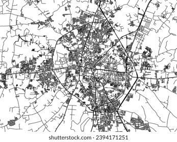 Mapa de la ciudad vectorial de Bijapur en la República de India con carreteras negras aisladas en un fondo blanco.