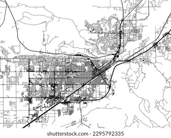 Vector city map of Billings Montana in the United States of America with black roads isolated on a white background.