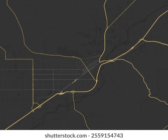 Vector city map of Billings Montana in the United Stated of America with yellow roads isolated on a brown background.