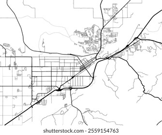 Vector city map of Billings Montana in the United Stated of America with black roads isolated on a white background.