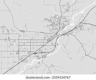 Vector city map of Billings Montana in the United Stated of America with black roads isolated on a grey background.