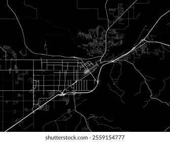 Vector city map of Billings Montana in the United Stated of America with white roads isolated on a black background.