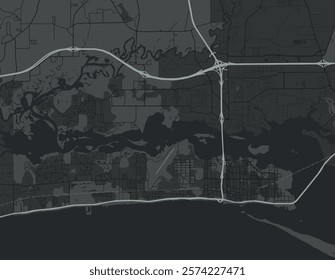 Vector city map of Biloxi Mississippi in the United States of America with white roads isolated on a grey background.