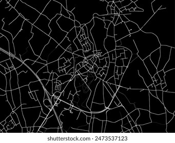 Vector city map of Bilzen in Belgium with white roads isolated on a black background.