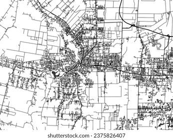 Vector city map of Binjai in Indonesia with black roads isolated on a white background.