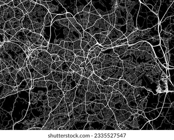 Vector city map of Birmingham in the United Kingdom with white roads isolated on a black background.
