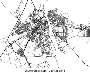Vector city map of Biskra in Algeria with black roads isolated on a white background.