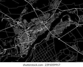 Vector city map of Biysk in the Russian Federation with white roads isolated on a black background.