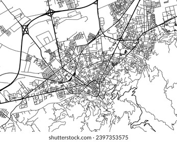 Vector city map of Blida in Algeria with black roads isolated on a white background.
