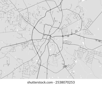 Mapa de cidade vetorial de Bloemfontein, na África do Sul, com estradas pretas isoladas sobre um fundo cinza