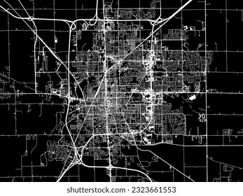 Mapa de la ciudad vectorial de Bloomington Illinois en los Estados Unidos de América con caminos blancos aislados en un fondo negro.