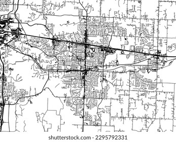Mapa de la ciudad vectorial de Blue Springs Missouri en los Estados Unidos de América con carreteras negras aisladas en un fondo blanco.