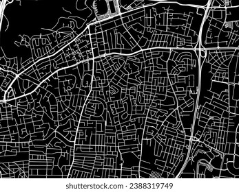 Vector city map of Bnei Brak in Israel with white roads isolated on a black background.