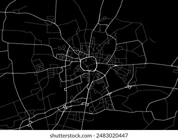 Vector city map of Bocholt in Germany with white roads isolated on a black background.