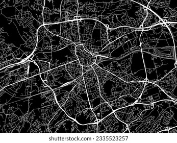 Vector city map of Bochum in Germany with white roads isolated on a black background.