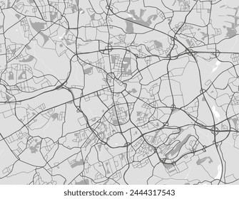 Vector city map of Bochum in Germany with black roads isolated on a grey background.