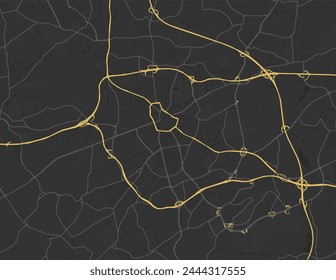 Vector city map of Bochum in Germany with yellow roads isolated on a brown background.