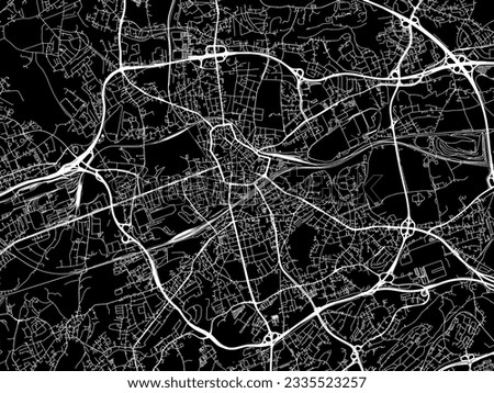 Vector city map of Bochum in Germany with white roads isolated on a black background.