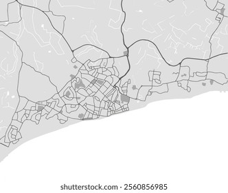 Vector city map of Bognor Regis in the United Kingdom with black roads isolated on a grey background.