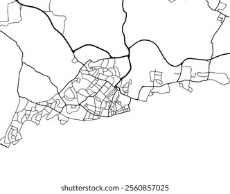 Vector city map of Bognor Regis in the United Kingdom with black roads isolated on a white background.