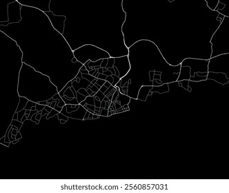 Vector city map of Bognor Regis in the United Kingdom with white roads isolated on a black background.