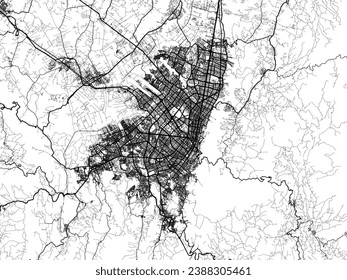 Vector city map of Bogota in Colombia with black roads isolated on a white background.