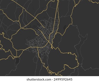 Vector city map of Bogota in Colombia with yellow roads isolated on a brown background.