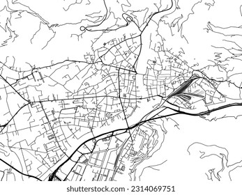 Vector city map of Bolzano in Italy with black roads isolated on a white background.