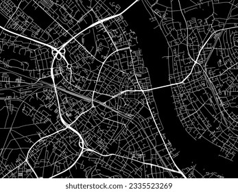 Mapa de la ciudad vectorial de Bonn en Alemania con caminos blancos aislados en un fondo negro.
