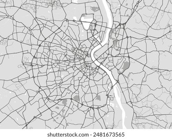 Vector city map of Bordeaux in France with black roads isolated on a grey background.