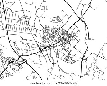 Vector city map of Boryeong in the South Korea with black roads isolated on a white background.