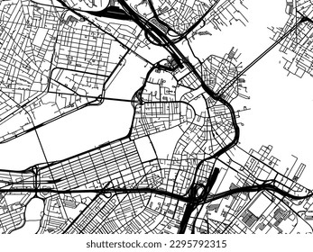 Mapa de la ciudad vector del Boston Center Massachusetts en los Estados Unidos de América con carreteras negras aisladas en un fondo blanco.