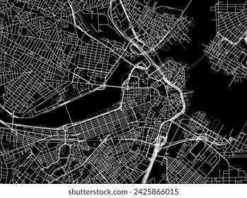 Vector city map of Boston Center Massachusetts in the United States of America with white roads isolated on a black background.