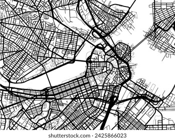 Vector city map of Boston Center Massachusetts in the United States of America with black roads isolated on a white background.