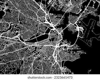 Vector city map of Boston Massachusetts in the United States of America with white roads isolated on a black background.