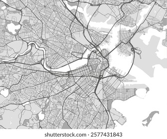 Vector city map of Boston Massachusetts in the United States of America with black roads isolated on a grey background.
