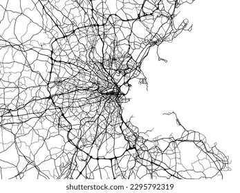 Stadtplan von Boston Metro Massachusetts in den Vereinigten Staaten von Amerika mit schwarzen Straßen einzeln auf weißem Hintergrund.