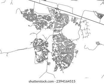 Vector city map of Botshabelo in South Africa with black roads isolated on a white background.