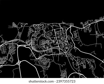 Vector city map of Boumerdas in Algeria with white roads isolated on a black background.